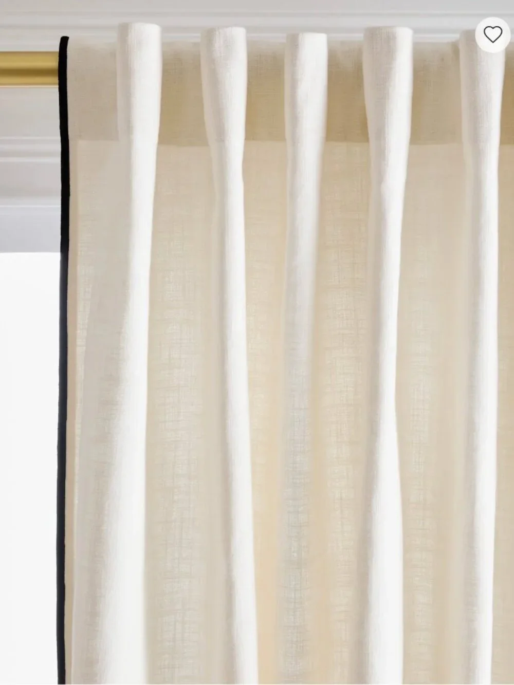 NWOT Piped Edge Cotton Cream and Black Curtain Panel - TWO PANELS 48